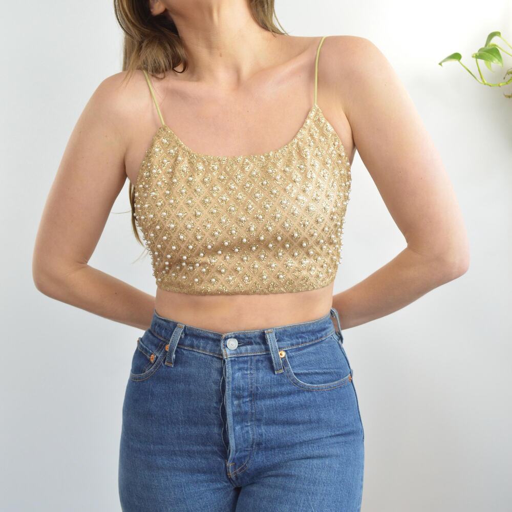 gold pearl and glitter vintage crop top